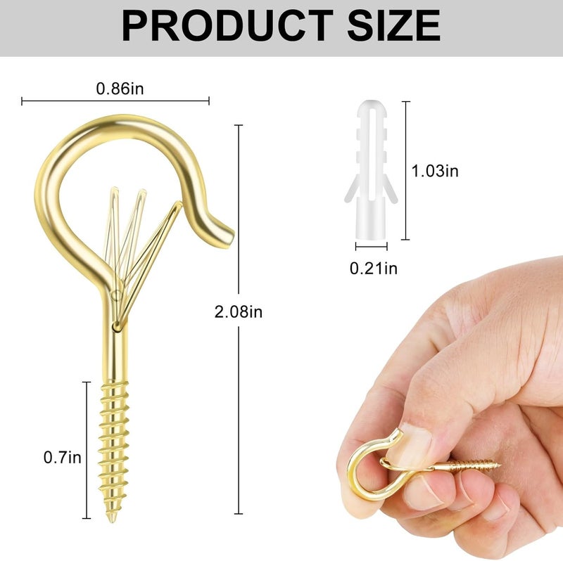 FSAH 12 PCS Q-Hanger Hooks, Screw Hooks for Outdoor String Lights, Safety Buckle Design Cup Eye Hook for Hanging Christmas Lights, Plants, Wind Chimes, Mounted on Wall Ceiling, Windproof, Gold - Image 5